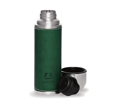 Термос "Арктика" с оплёткой из «кожи канадского бизона» Зеленый 500 мл