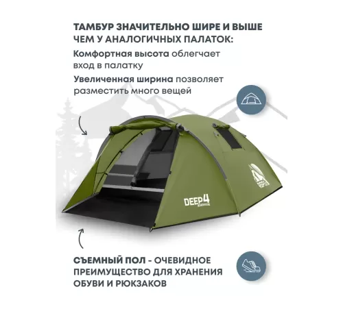 Палатка 4-местная RSP Deep 4 (оливково-зелёный) купить в Минске или с доставкой по Беларуси!
