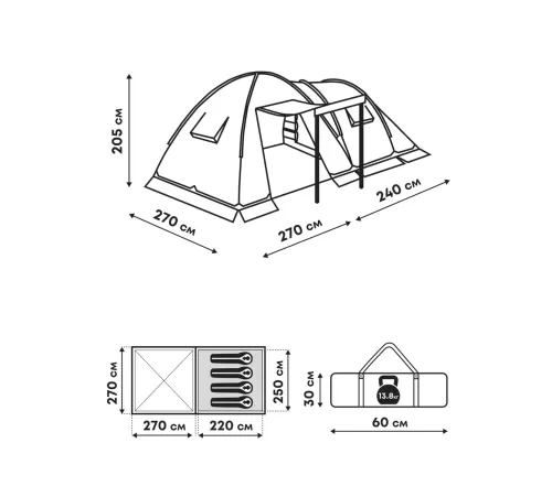 Палатка 4-местная RSP House 4 (зелёный) купить в Минске или с доставкой по Беларуси!