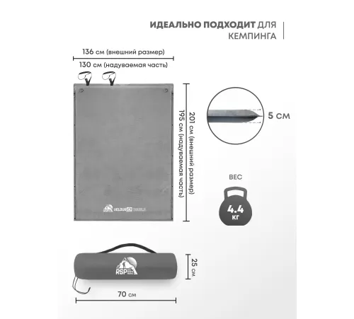 Самонадувающийся коврик RSP Velour 50 Double (серый) купить в Минске или с доставкой по Беларуси