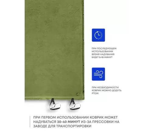 Самонадувающийся коврик RSP Velour 50 Double (оливково-зелёный) купить в Минске или с доставкой по Беларуси