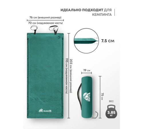 Самонадувающийся коврик RSP Velour 75 (зелёный) купить в Минске или с доставкой по Беларуси