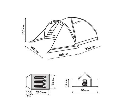 Палатка 3-местная RSP Krewl 3 (синий) купить в Минске или с доставкой по Беларуси!