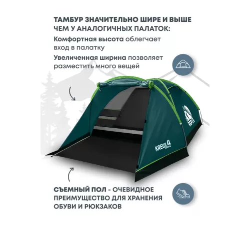 Палатка 4-местная RSP Krewl 4 (зелёный) купить в Минске или с доставкой по Беларуси!