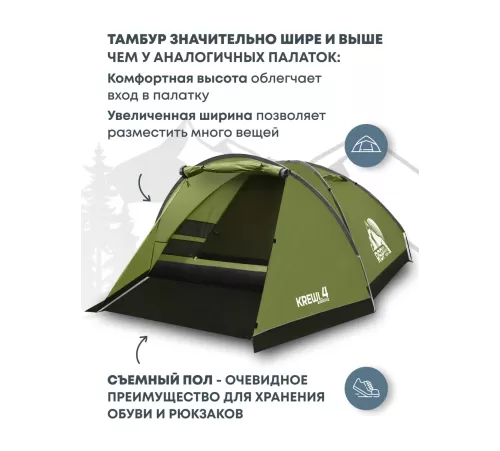 Палатка 4-местная RSP Krewl 4 (оливково-зелёный) купить в Минске или с доставкой по Беларуси!
