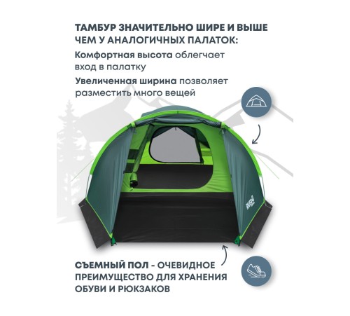 Палатка 3-местная RSP River 4 (зелёный) купить в Минске или с доставкой по Беларуси!